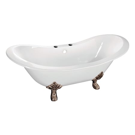 Aqua Eden Clawfoot Bathtubs, 61 L, 30.13 W, White/Brushed Nickel, Cast Iron VCT7DS6130NC8
